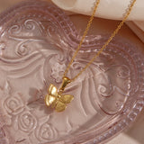 Tarnish Hypoallergenic Butterfly Pendant Necklace 18K Plated Stainless Steel