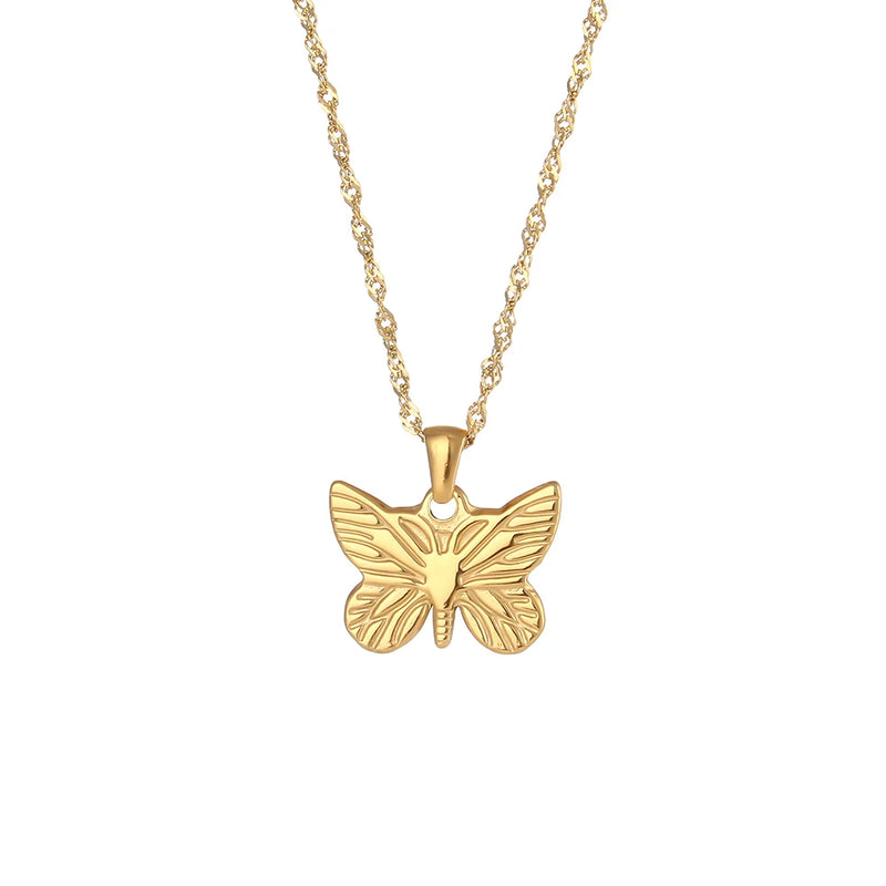 Tarnish Hypoallergenic Butterfly Pendant Necklace 18K Plated Stainless Steel
