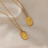 Delicate Small Oval Moon Star Pendant Necklace 18K Plated Stainless Steel