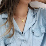 Delicate Small Oval Moon Star Pendant Necklace 18K Plated Stainless Steel