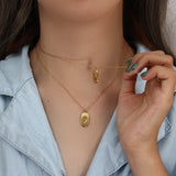 Delicate Small Oval Moon Star Pendant Necklace 18K Plated Stainless Steel