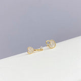 6 Pcs 14K Plated Flower Stud Earrings Jewelry Cubic Zircon Heart Key Earrings