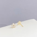 6 Pcs 14K Plated Flower Stud Earrings Jewelry Cubic Zircon Heart Key Earrings