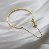 Stainless Steel Plated Flower Charm Bangle Bracelet