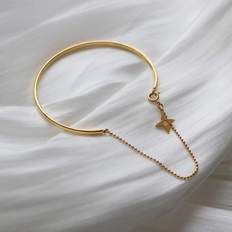 Stainless Steel Plated Flower Charm Bangle Bracelet