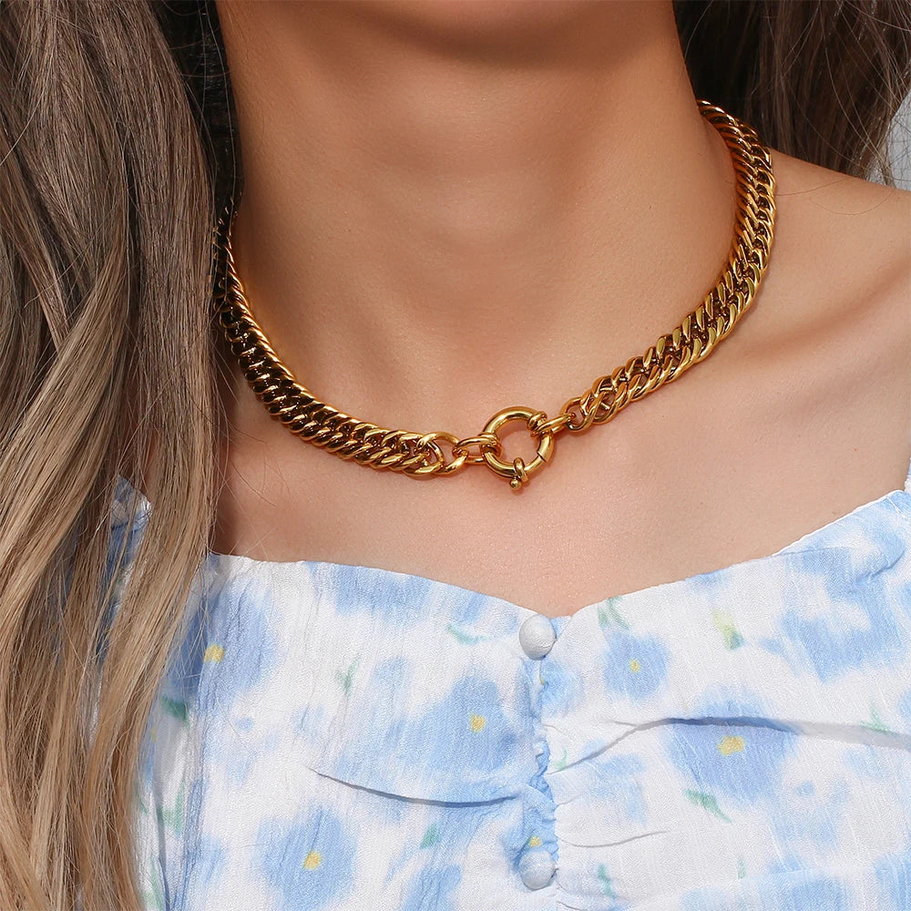 Chunky Vintage Cuban Chain Choker Necklace For Women