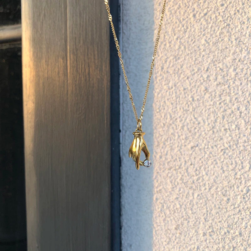 French Ladies CZ Necklace 18k Plated Twisted Chain