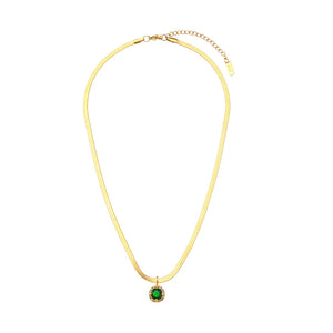 Herringbone Chain CZ Stone Pendant Necklace Stainless Steel