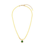 Herringbone Chain CZ Stone Pendant Necklace Stainless Steel