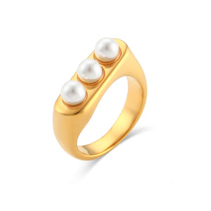 Geometric Stainless Steel Pearl Ring for Women