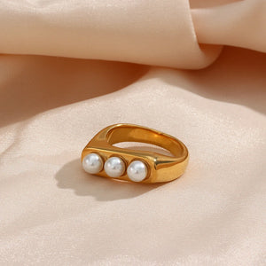 Geometric Stainless Steel Pearl Ring for Women