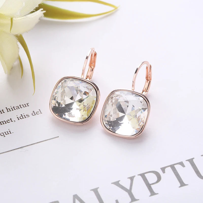 Square Stones Earrings With French Hook Lever Back
