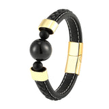 Men's Natural Agate Stone Sports Style Stainless Steel Leather Bracelet