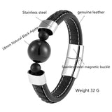 Men's Natural Agate Stone Sports Style Stainless Steel Leather Bracelet