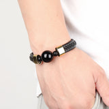 Men's Natural Agate Stone Sports Style Stainless Steel Leather Bracelet