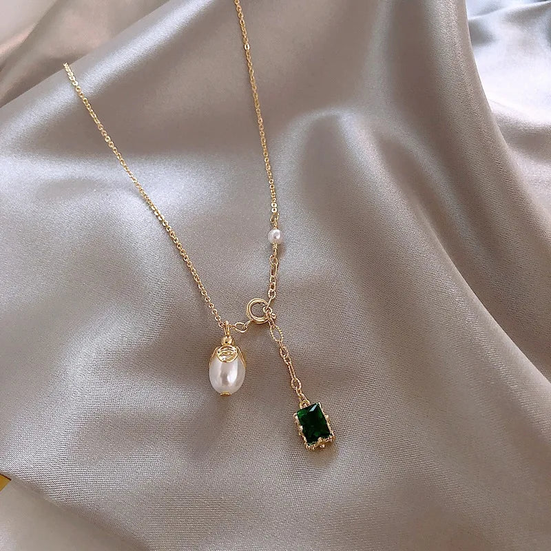 Baroque Pearl Pendant Colour Necklace Green Crystal Jewelry