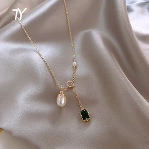 Baroque Pearl Pendant Colour Necklace Green Crystal Jewelry