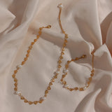 Bridal's Heart Pearl Choker Necklace Stainless Steel Plated Chain