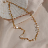 Bridal's Heart Pearl Choker Necklace Stainless Steel Plated Chain