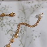 Bridal's Heart Pearl Choker Necklace Stainless Steel Plated Chain