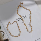 Bridal's Heart Pearl Choker Necklace Stainless Steel Plated Chain