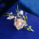 Enamel Flower Brooch Pearl Camellia Pin Charm Brooch Summer Decoration