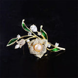 Enamel Flower Brooch Pearl Camellia Pin Charm Brooch Summer Decoration