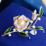 Enamel Flower Brooch Pearl Camellia Pin Charm Brooch Summer Decoration