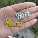 Enamel Name Necklace Women Personalized Name Necklace Rhinestone Pendant