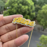 Enamel Name Necklace Women Personalized Name Necklace Rhinestone Pendant