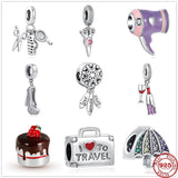 Hairdryer Bag Wine High Heels Beads Pendant Silver Bracelet