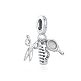 Hairdryer Bag Wine High Heels Beads Pendant Silver Bracelet