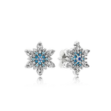 S925 Silver Snowflake Flower Earrings with Crystals