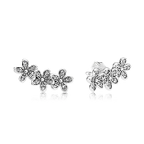 S925 Silver Snowflake Flower Earrings with Crystals