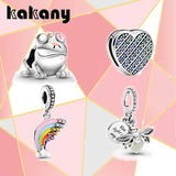 S925 Sterling Silver Love Peach Rainbow Frog Pendant Bracelet Jewelry