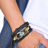 3 Pcs Set Multi-Layer Leather Bracelet Eyes Charm Wristband Jewelry