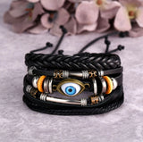 3 Pcs Set Multi-Layer Leather Bracelet Eyes Charm Wristband Jewelry