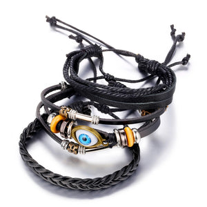 3 Pcs Set Multi-Layer Leather Bracelet Eyes Charm Wristband Jewelry