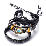 3 Pcs Set Multi-Layer Leather Bracelet Eyes Charm Wristband Jewelry