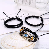 3 Pcs Set Multi-Layer Leather Bracelet Eyes Charm Wristband Jewelry