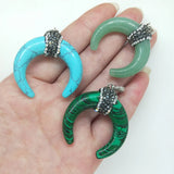 Natural Stone Ox Horn Moon Charms Pendant Diy Necklace Jewelry Accessories