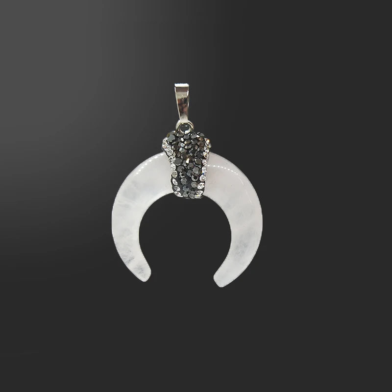 Natural Stone Ox Horn Moon Charms Pendant Diy Necklace Jewelry Accessories