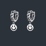 925 Silver Smiling Face Earrings Vintage Round Pendant for Women Party Jewelry