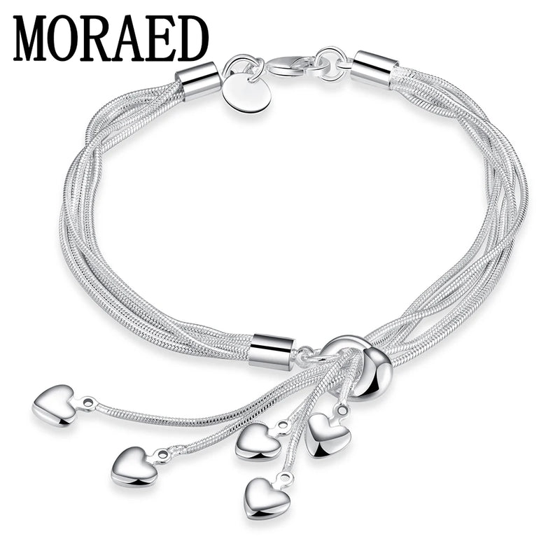 925 Silver Tassel Heart Bracelet Wedding Jewelry