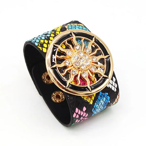 Leather Bracelets Wide Circle Buckle Bangles Adjustable Wrap Bracelet