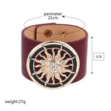 Leather Bracelets Wide Circle Buckle Bangles Adjustable Wrap Bracelet