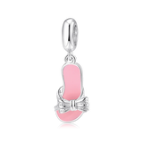 925 Sterling Silver Pink Bow Slippers Pendant Bead for Bracelet
