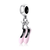 925 Sterling Silver Pink Bow Slippers Pendant Bead for Bracelet
