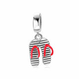 925 Sterling Silver Pink Bow Slippers Pendant Bead for Bracelet