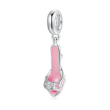 925 Sterling Silver Pink Bow Slippers Pendant Bead for Bracelet